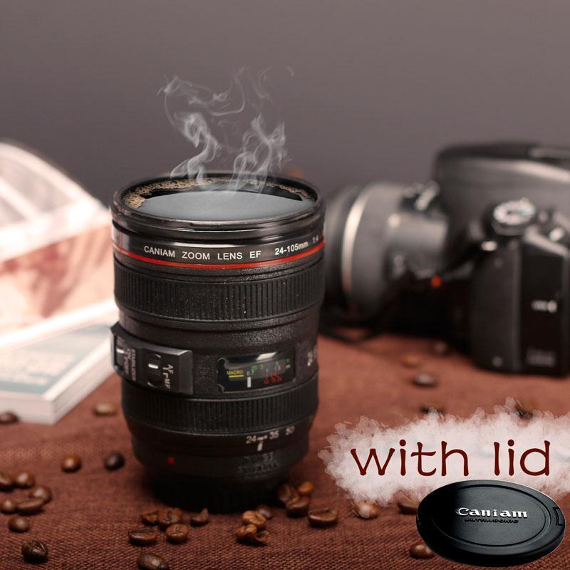 2019 New Coffee Lens Emulation Camera Mug Beer Mug Wine With Lid Black Plastic Cup Caniam Logo Mugs Cafe 400ml - juju on test