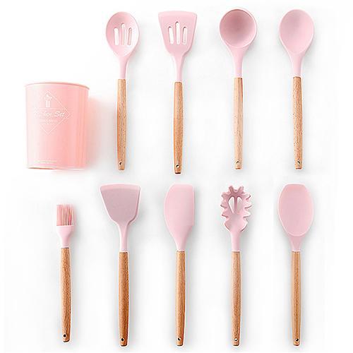 9/10/12PCS Silicone Cooking Utensils Set Non-stick Spatula Shovel Wooden Handle Cooking Tools Set With Storage Box Kitchen Tools