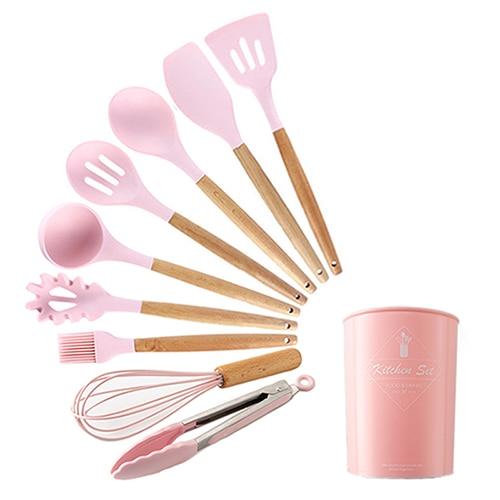9/10/12PCS Silicone Cooking Utensils Set Non-stick Spatula Shovel Wooden Handle Cooking Tools Set With Storage Box Kitchen Tools