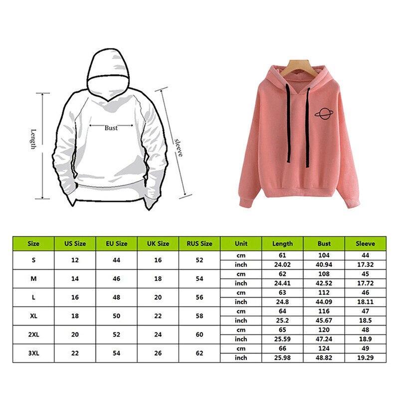 2019 Women Hoodies Sweatshirts Casual Pullovers Planet Print Solid Loose Drawstring Long Sleeve Sweatshirt Autumn Female