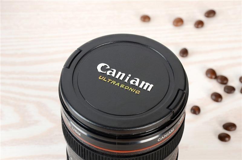 2019 New Coffee Lens Emulation Camera Mug Beer Mug Wine With Lid Black Plastic Cup Caniam Logo Mugs Cafe 400ml - juju on test