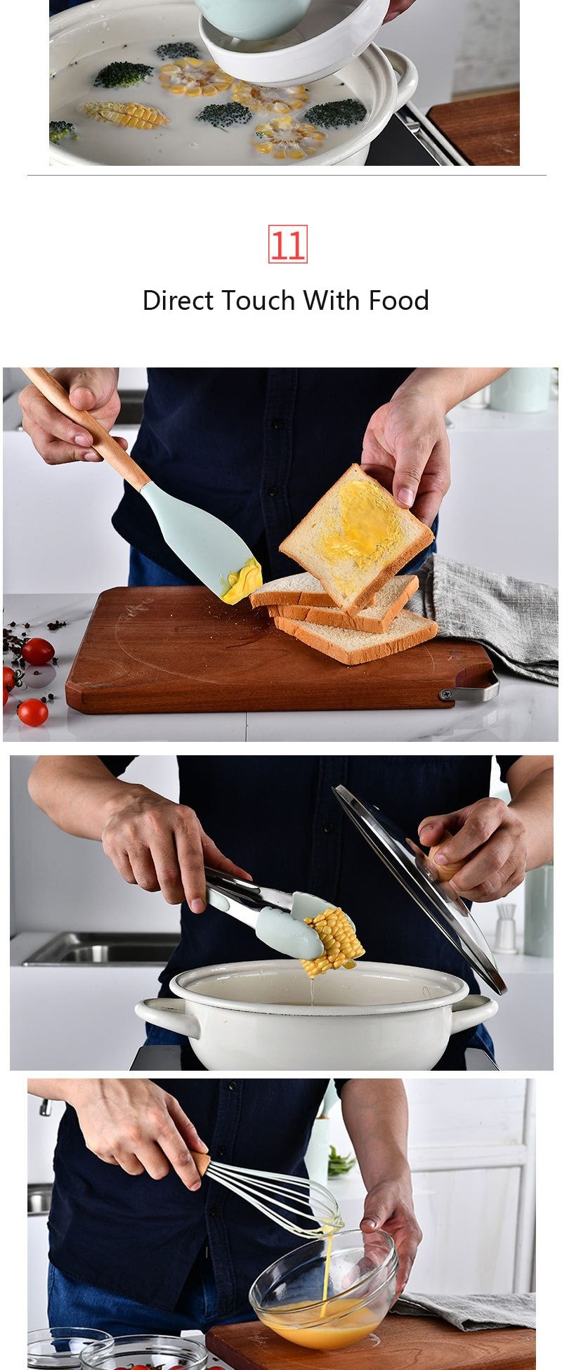 9/10/12PCS Silicone Cooking Utensils Set Non-stick Spatula Shovel Wooden Handle Cooking Tools Set With Storage Box Kitchen Tools