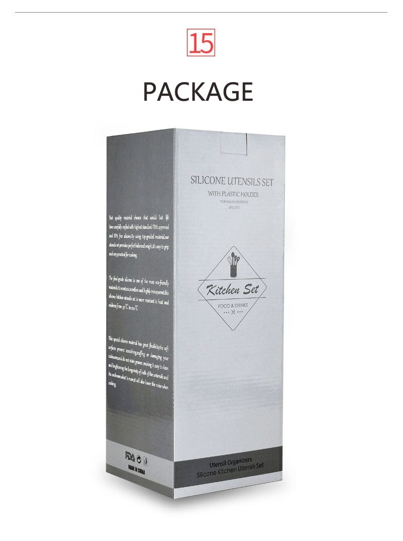 9/10/12PCS Silicone Cooking Utensils Set Non-stick Spatula Shovel Wooden Handle Cooking Tools Set With Storage Box Kitchen Tools