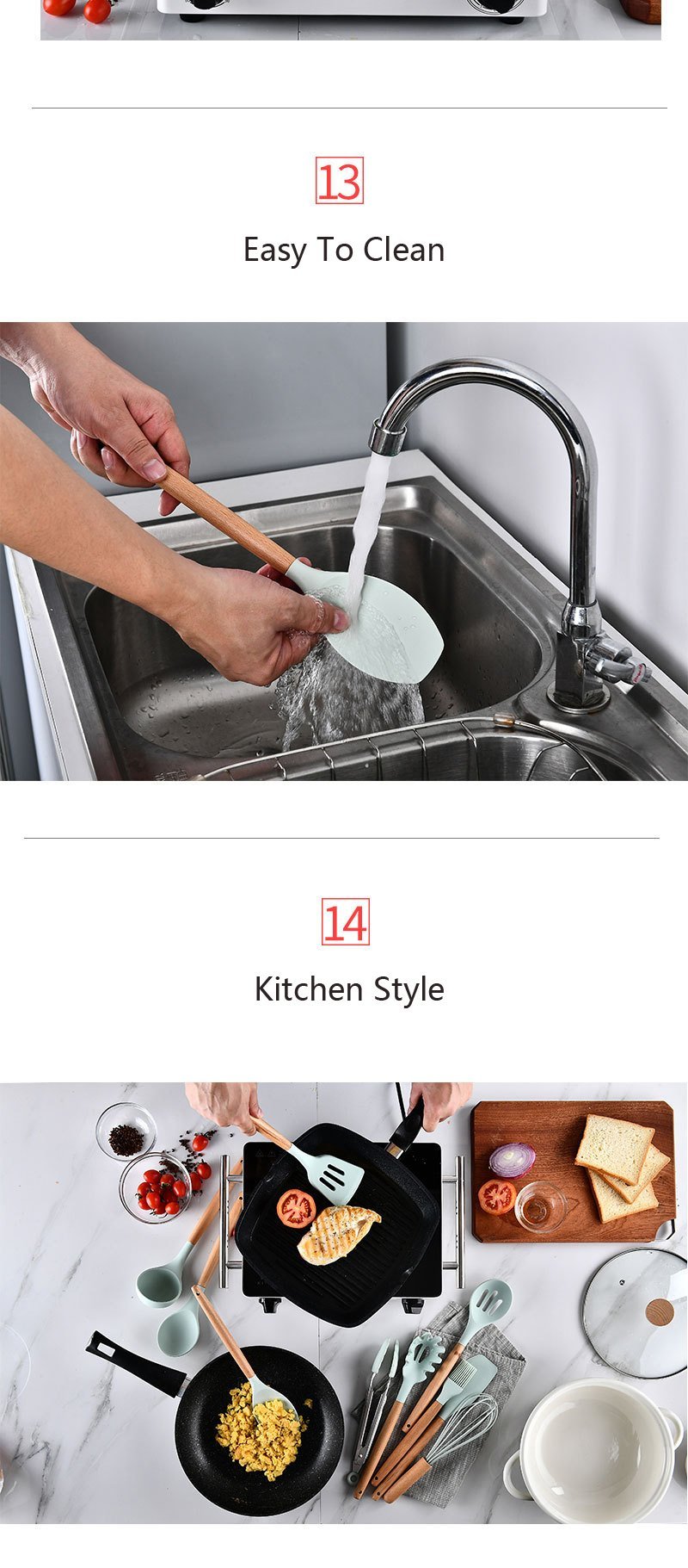 9/10/12PCS Silicone Cooking Utensils Set Non-stick Spatula Shovel Wooden Handle Cooking Tools Set With Storage Box Kitchen Tools