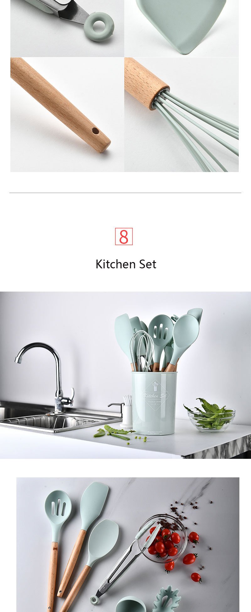 9/10/12PCS Silicone Cooking Utensils Set Non-stick Spatula Shovel Wooden Handle Cooking Tools Set With Storage Box Kitchen Tools