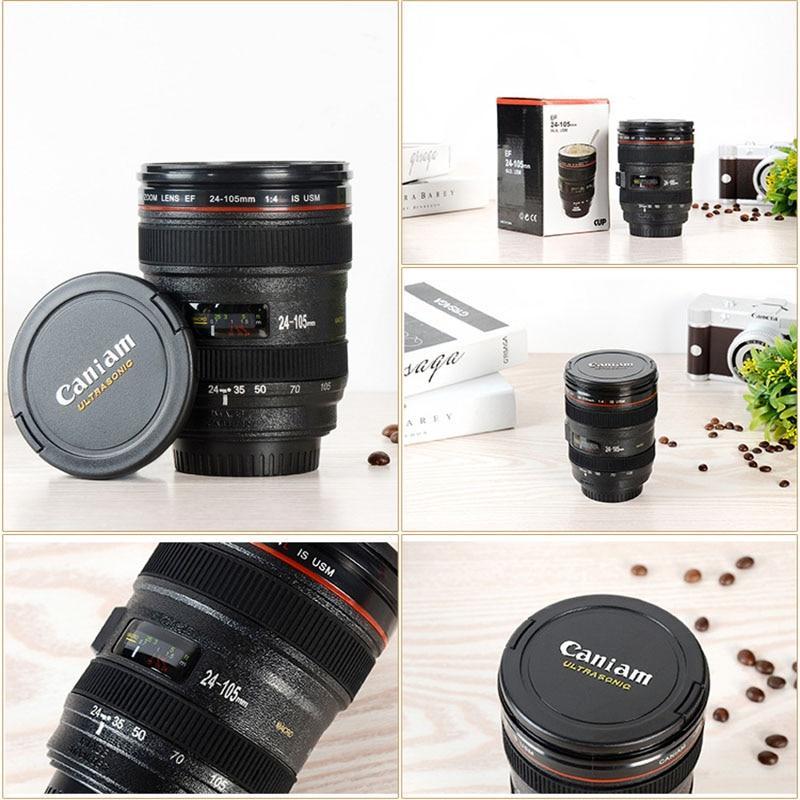 2019 New Coffee Lens Emulation Camera Mug Beer Mug Wine With Lid Black Plastic Cup Caniam Logo Mugs Cafe 400ml - juju on test