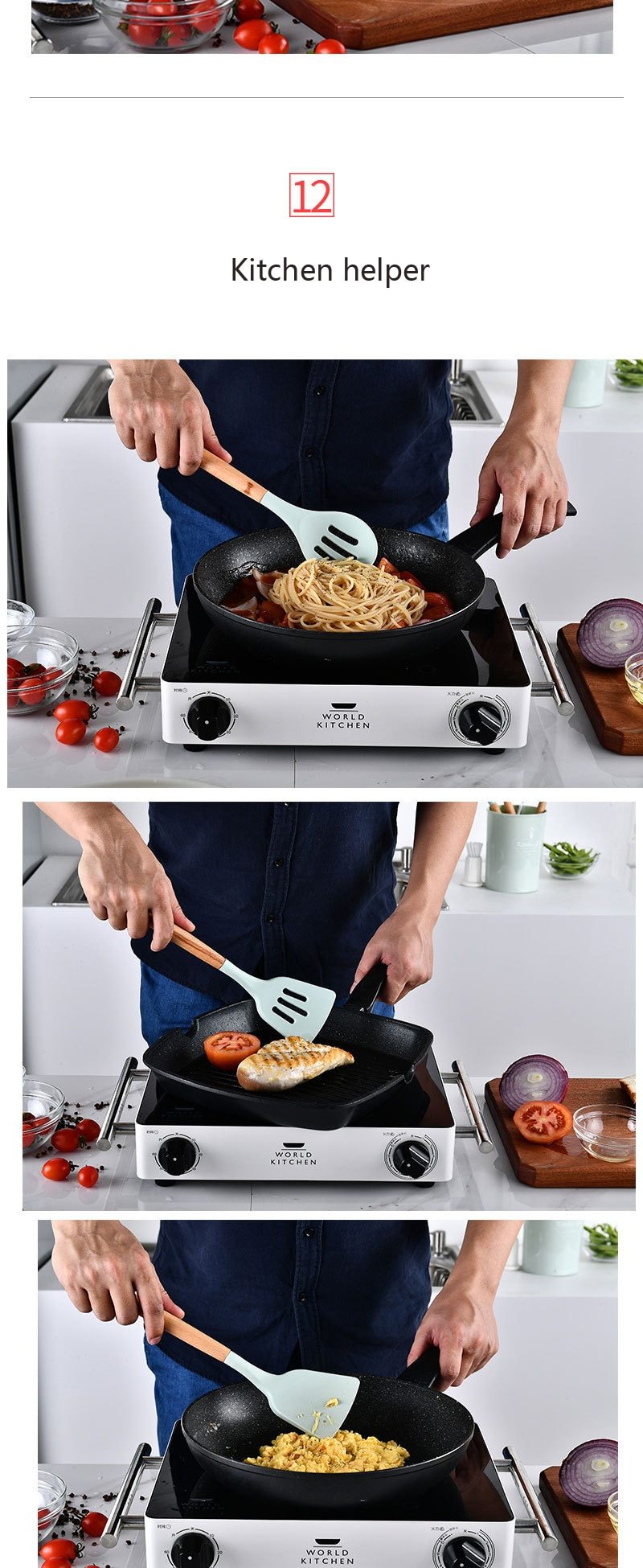 9/10/12PCS Silicone Cooking Utensils Set Non-stick Spatula Shovel Wooden Handle Cooking Tools Set With Storage Box Kitchen Tools