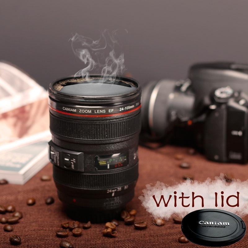 2019 New Coffee Lens Emulation Camera Mug Beer Mug Wine With Lid Black Plastic Cup Caniam Logo Mugs Cafe 400ml - juju on test