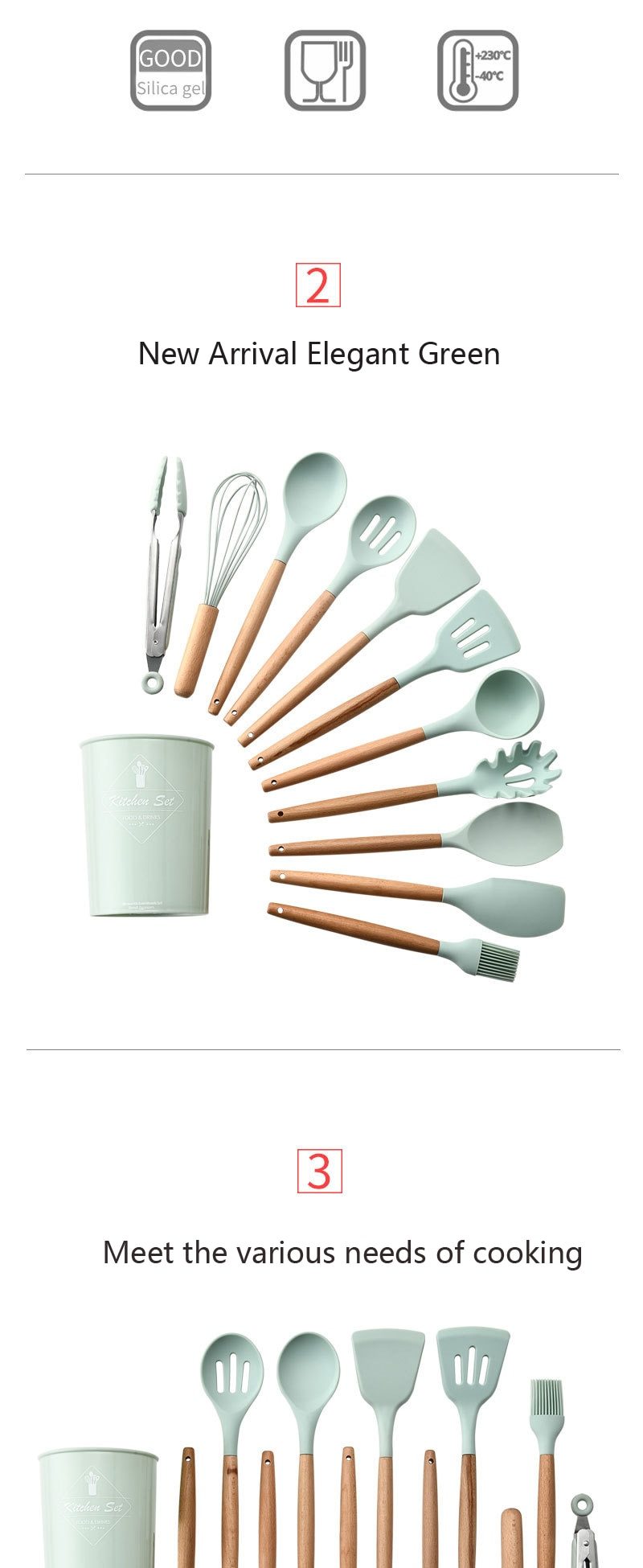 9/10/12PCS Silicone Cooking Utensils Set Non-stick Spatula Shovel Wooden Handle Cooking Tools Set With Storage Box Kitchen Tools