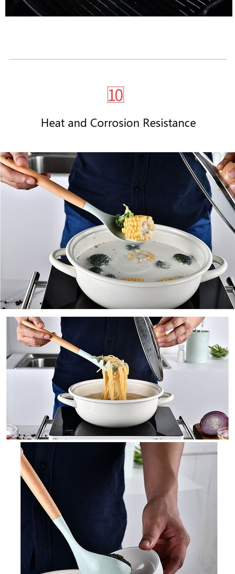 9/10/12PCS Silicone Cooking Utensils Set Non-stick Spatula Shovel Wooden Handle Cooking Tools Set With Storage Box Kitchen Tools